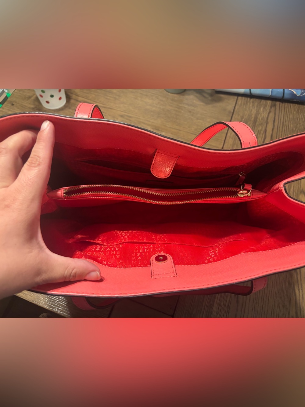 kate spade bright red leather tote with gold-tone zipper